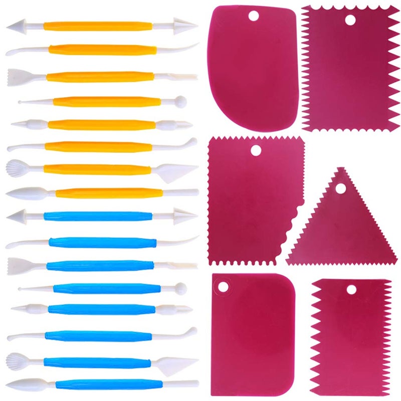 DaKuan Cake Scraper Smoother and Fondant Kits  DaKuan Fabulous 6 Pcs Cake Decorative Scrapers Polisher and 16 Pcs of Cake Modeling and Sculpting Tools - Image 1
